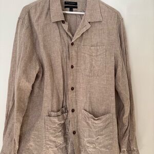 Men's Beige Linen Button Down Shirt